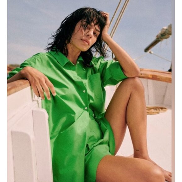 Sezane Maxine Shirt Dress Bright Green Size Small - Picture 1 of 5